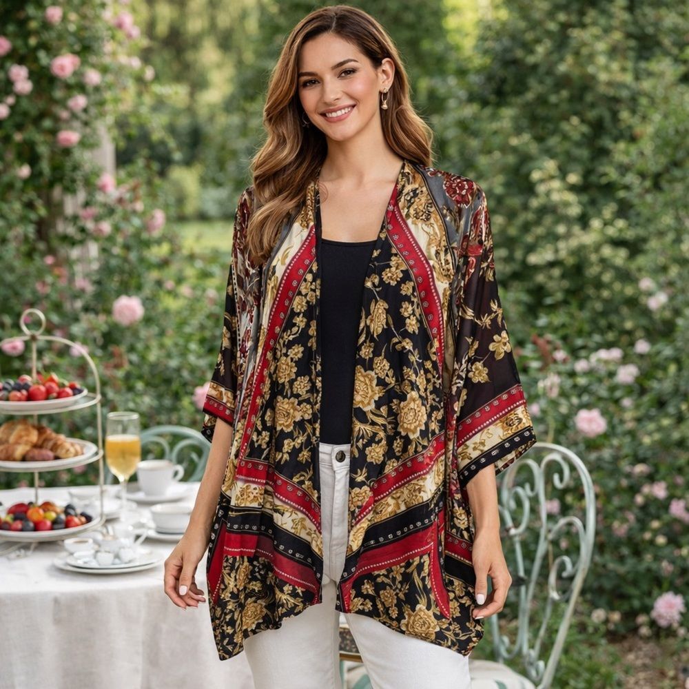 Anthropologie Do Everything In Love Kimono Duster Floral Design One Size